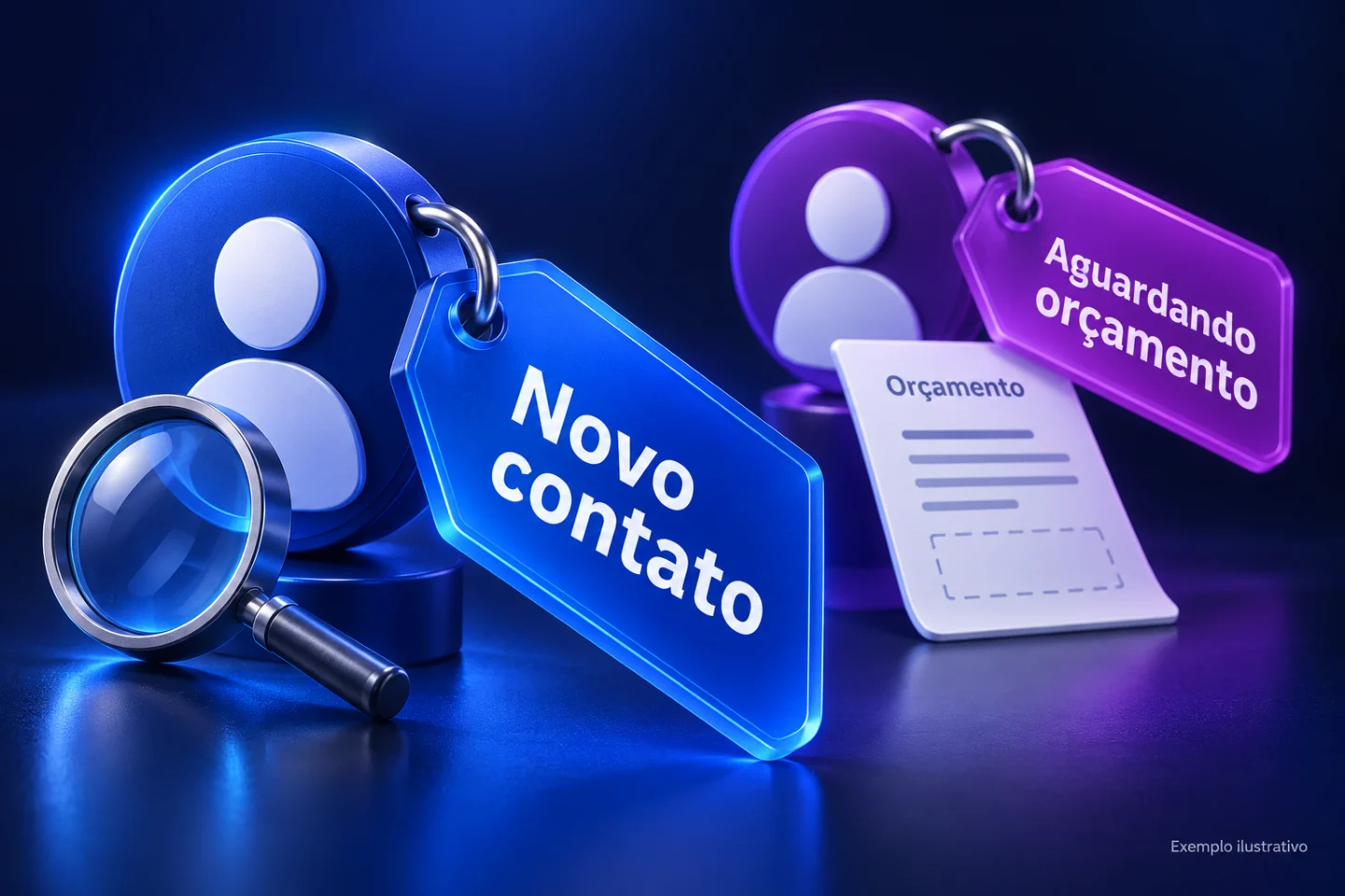 Ilustração 3D: Um contato está classificado como “Novo contato” e precisa da primeira avaliação.
